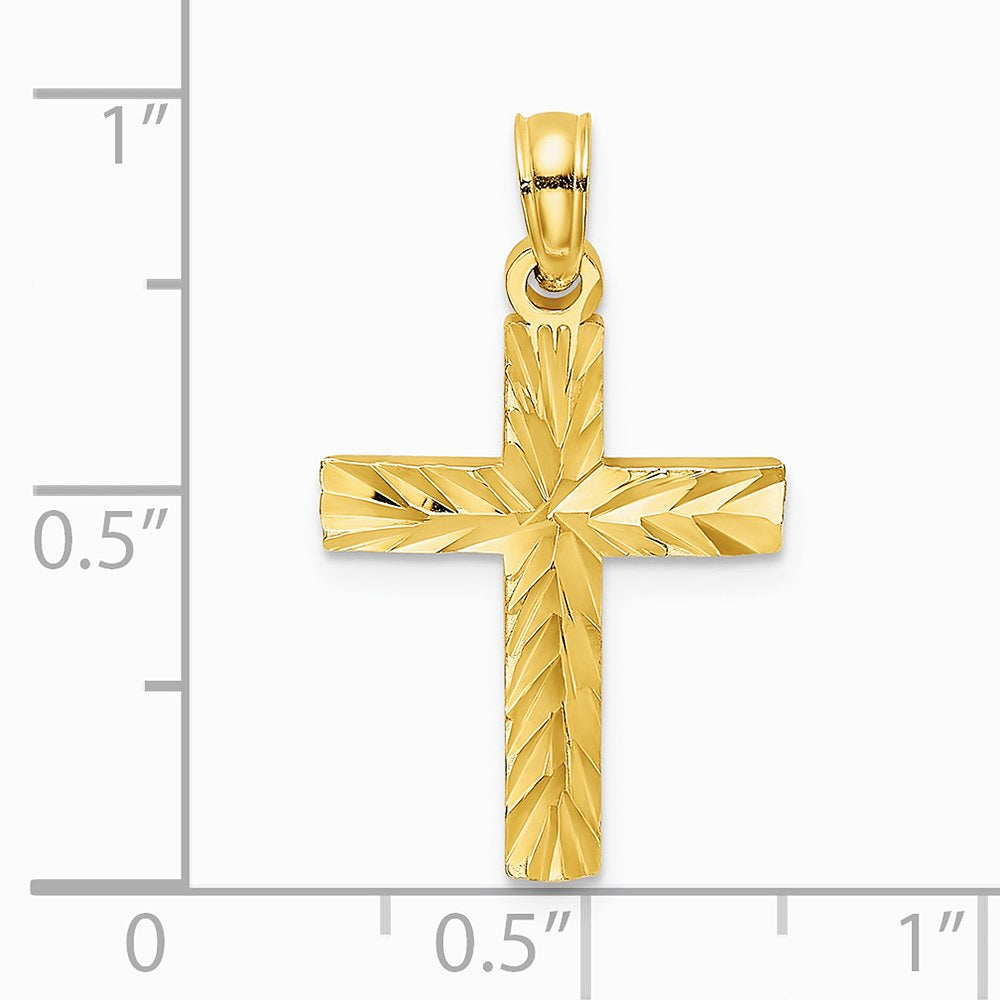 10K / 14K Yellow Gold Diamond-Cut Block Cross Charm - Product Photo