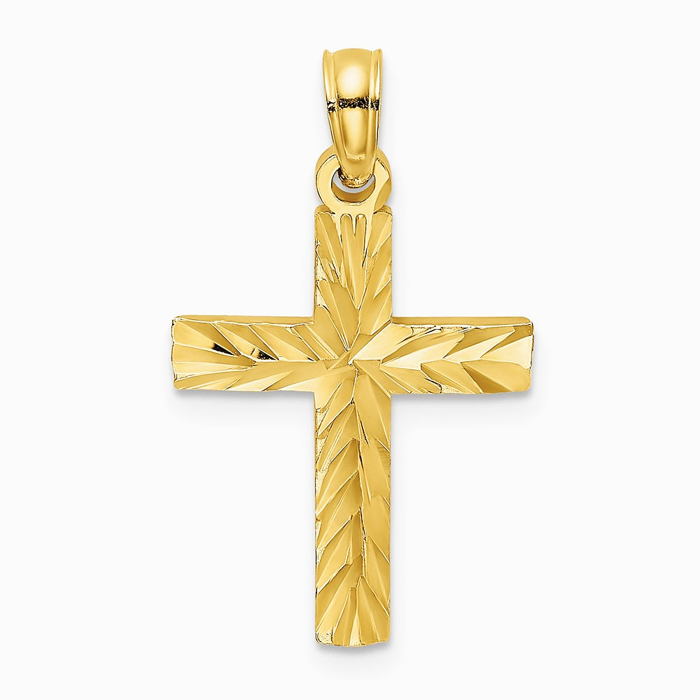 10K / 14K Yellow Gold Diamond-Cut Block Cross Charm - Product Photo