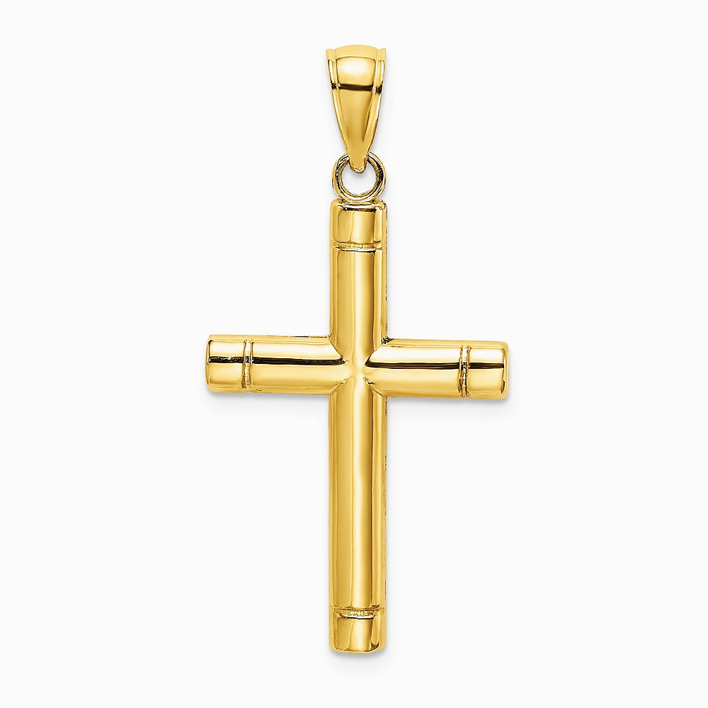 10K / 14K Yellow Gold Tubular Cross Pendant - Product Photo