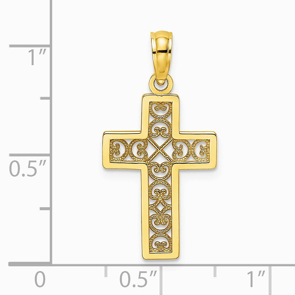 10K / 14K Yellow Gold Textured Lace Center Cross Charm - Product Photo