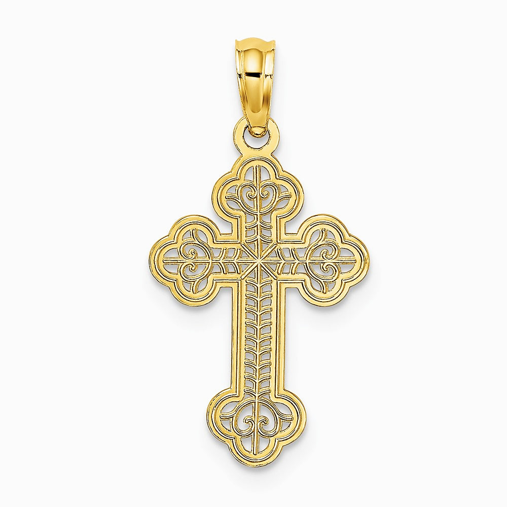 10K / 14K Yellow Gold Lace Center Budded Cross Charm - Product Photo