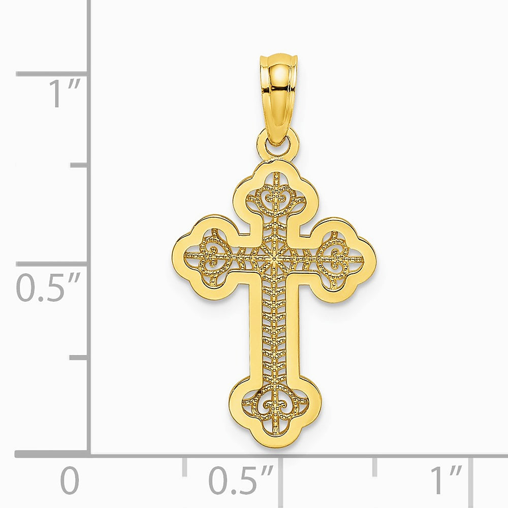 10K / 14K Yellow Gold Lace Center Budded Cross Charm - Product Photo