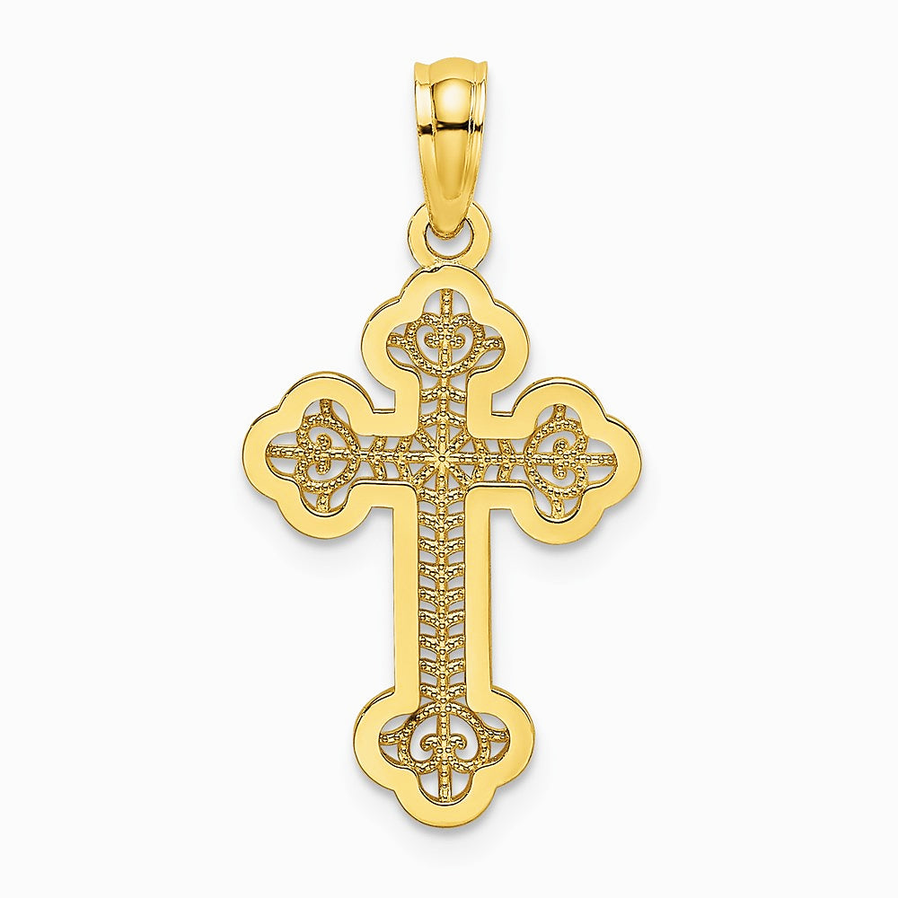 10K / 14K Yellow Gold Lace Center Budded Cross Charm - Product Photo