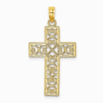 10K / 14K Yellow Gold Textured Lace Center Cross Charm - Product Photo