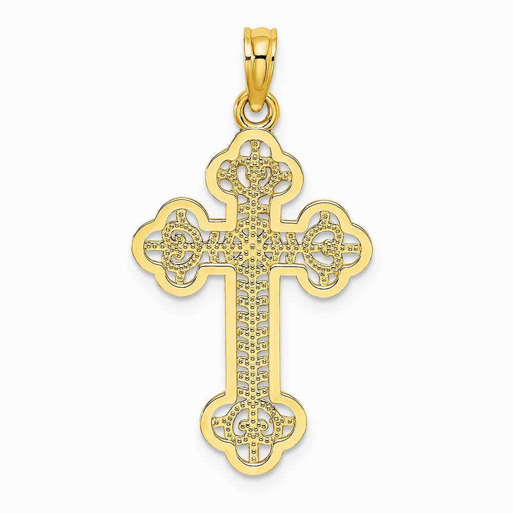 10K / 14K Yellow Gold Cut-Out Design Cross Charm - Product Photo