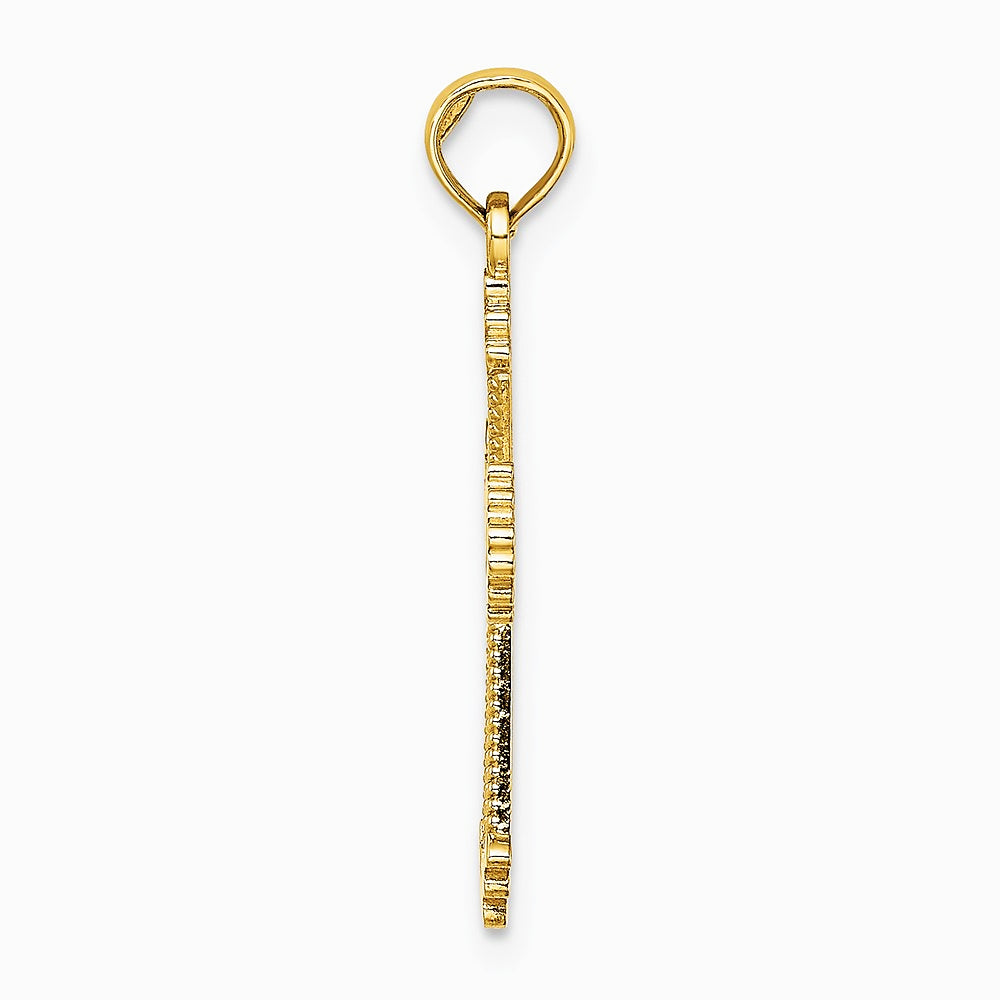 10K / 14K Yellow Gold Cut-Out Stripes Cross w/ Heart Charm - Product Photo