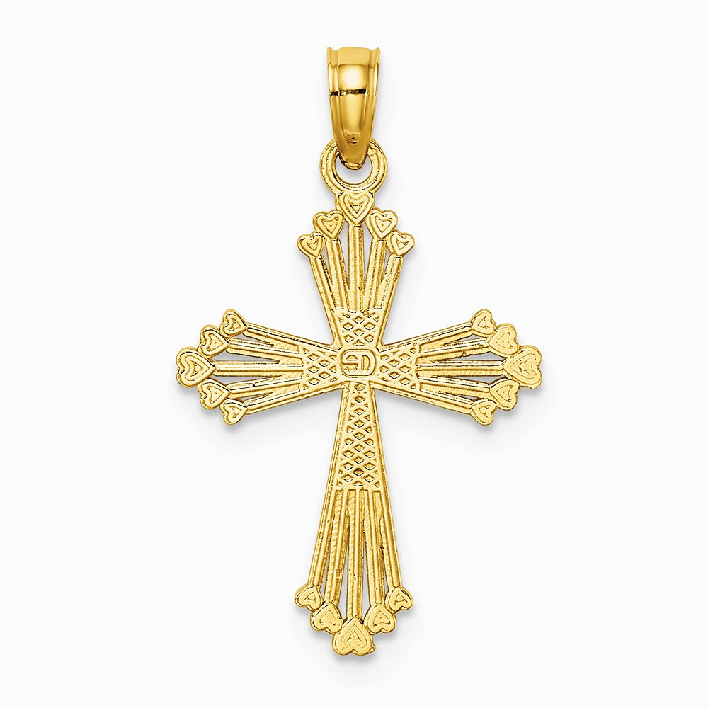 10K / 14K Yellow Gold Cut-Out Stripes Cross w/ Heart Charm - Product Photo