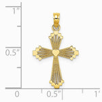 10K / 14K Yellow Gold Cut-Out Stripes Cross w/ Heart Charm - Product Photo