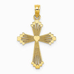 10K / 14K Yellow Gold Cut-Out Stripes Cross w/ Heart Charm - Product Photo