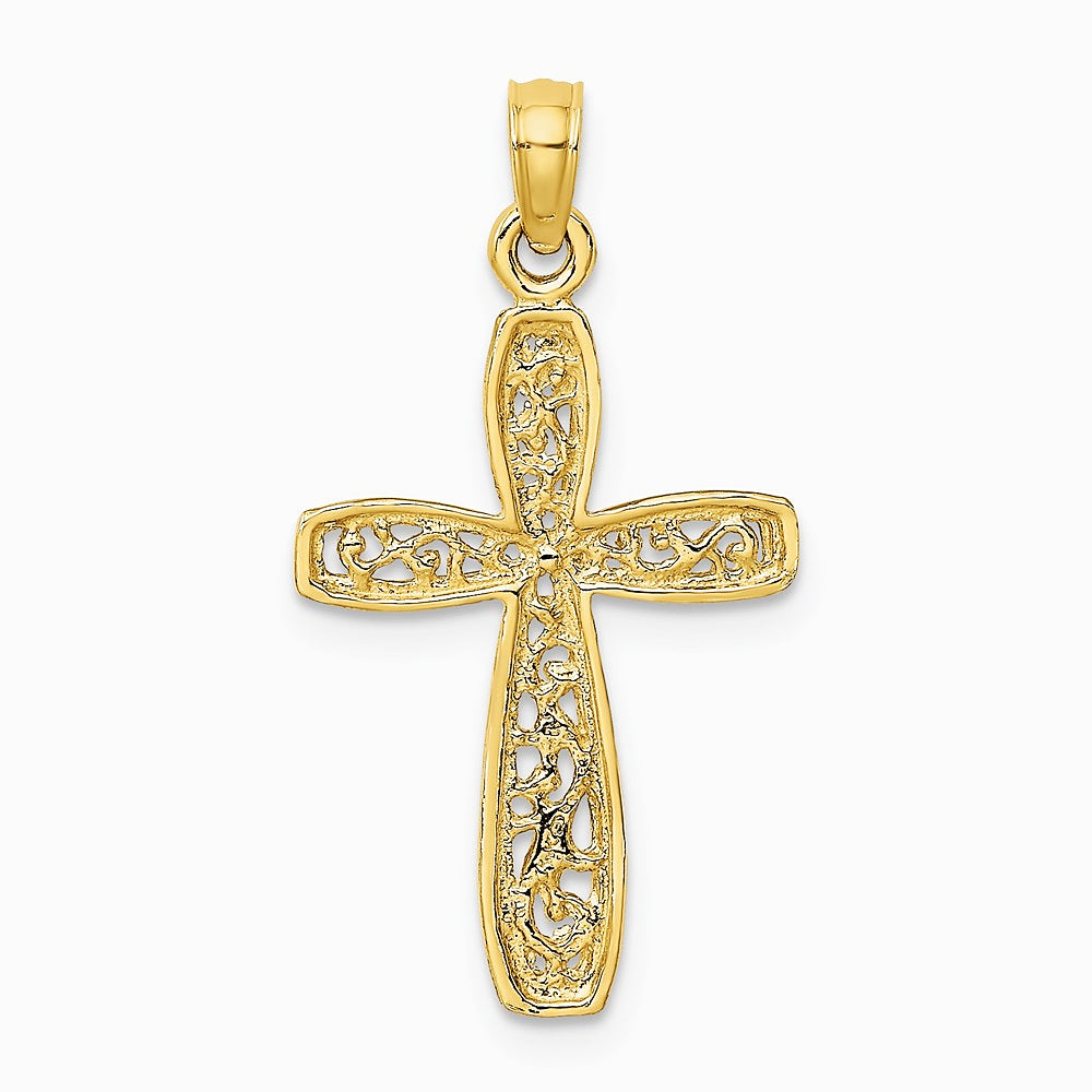 10K / 14K Yellow Gold Cross w/ Filigree Center Charm - Product Photo
