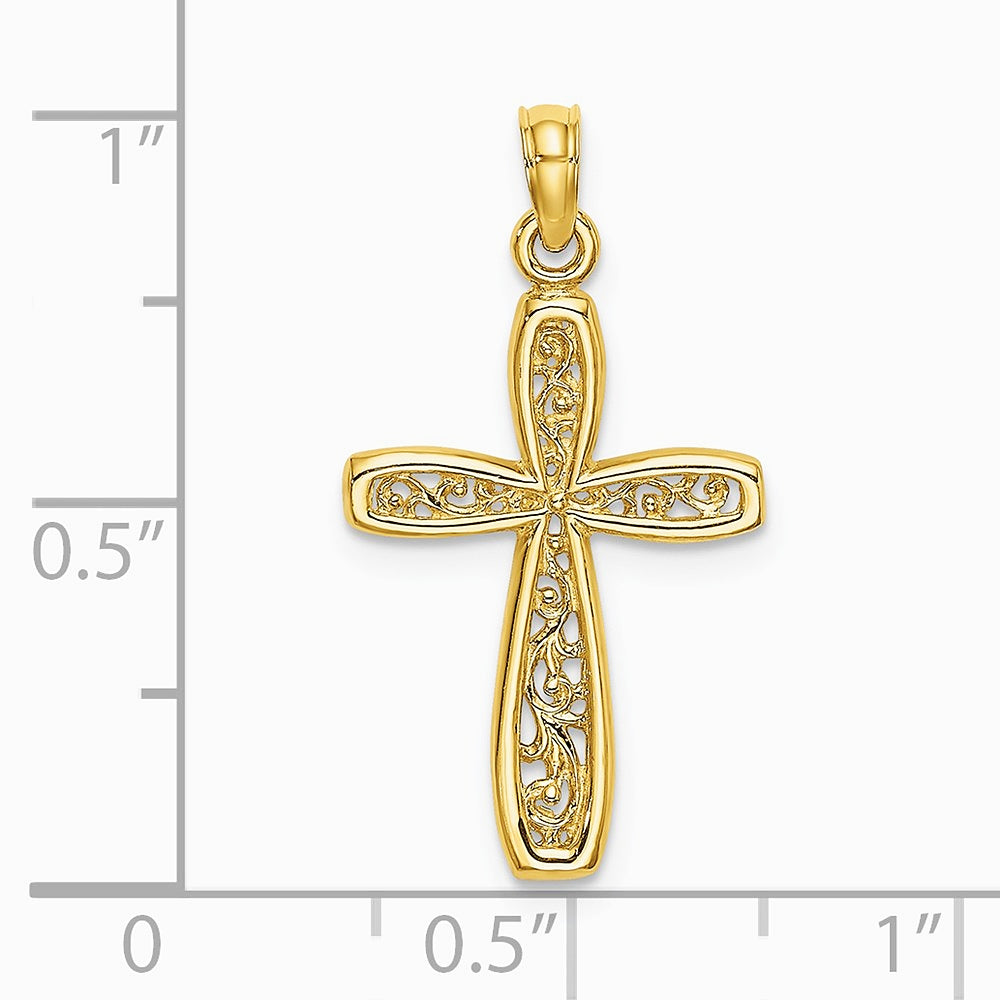 10K / 14K Yellow Gold Cross w/ Filigree Center Charm - Product Photo