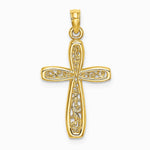 10K / 14K Yellow Gold Cross w/ Filigree Center Charm - Product Photo