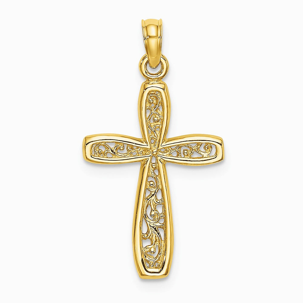 10K / 14K Yellow Gold Cross w/ Filigree Center Charm - Product Photo