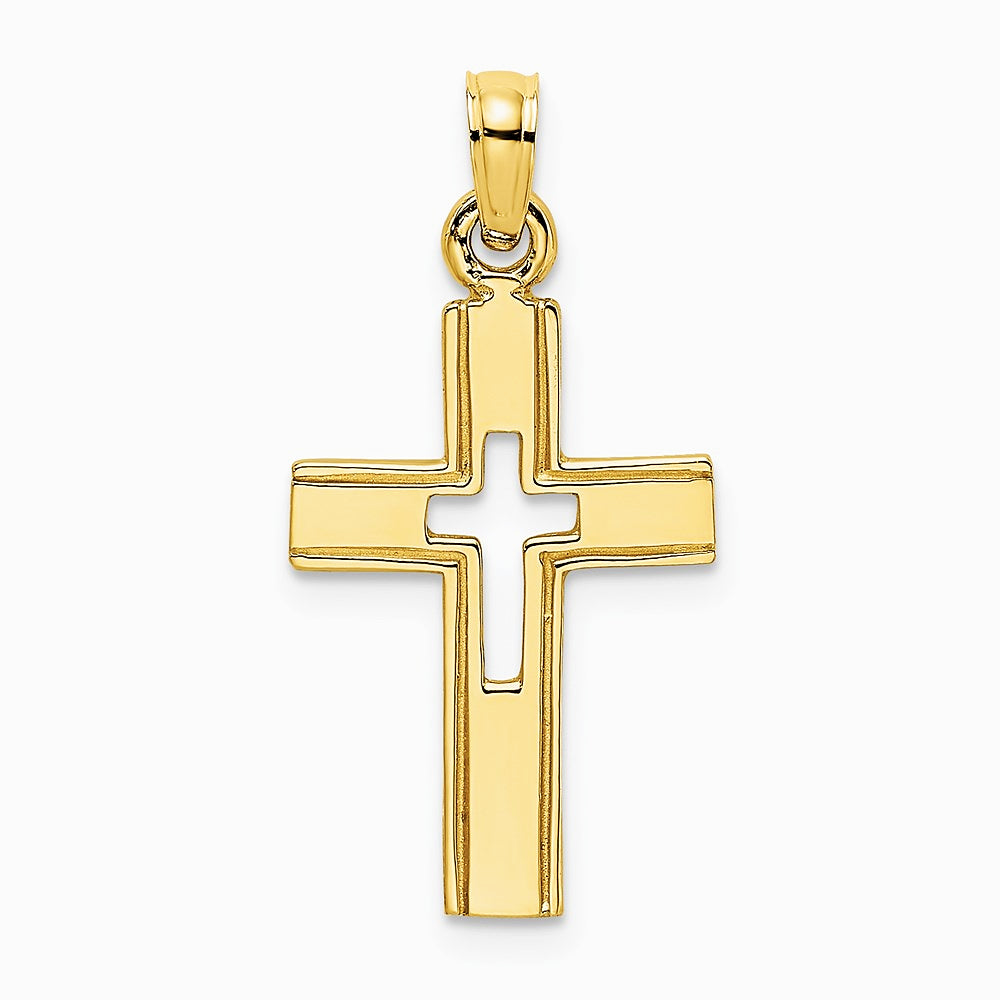 10K / 14K Yellow Gold Polished and Cut-Out Cross Charm - Product Photo
