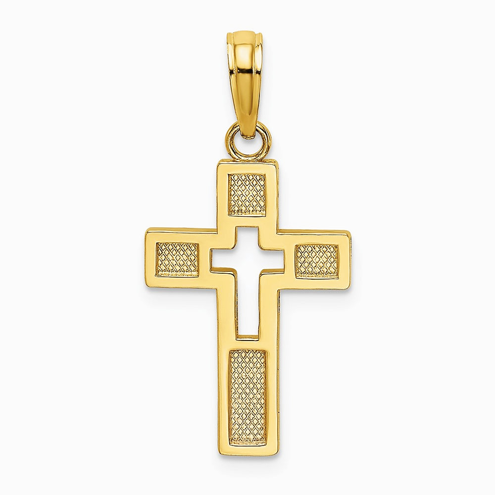 10K / 14K Yellow Gold Polished Cut-Out Cross Charm - Product Photo