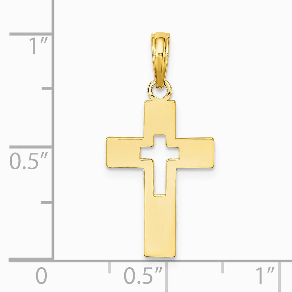 10K / 14K Yellow Gold Polished Cut-Out Cross Charm - Product Photo