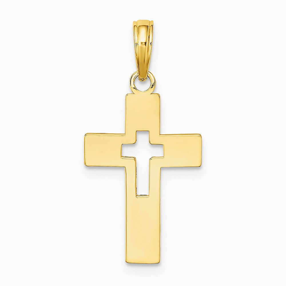 10K / 14K Yellow Gold Polished Cut-Out Cross Charm - Product Photo