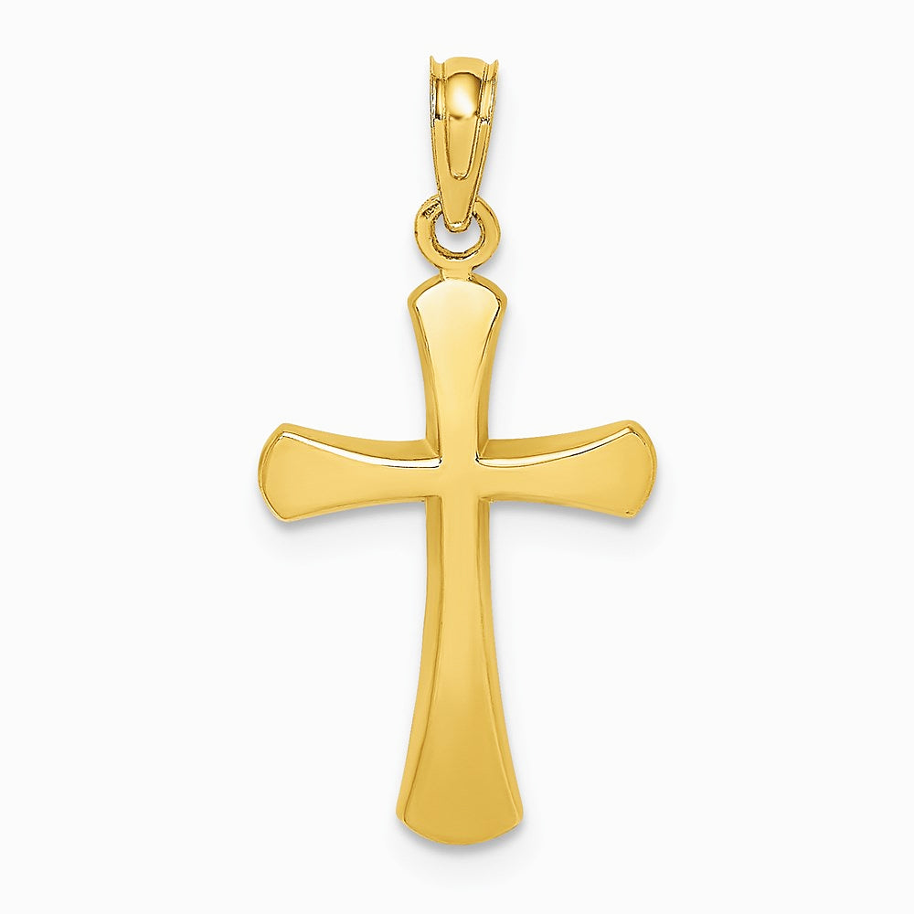 10K / 14K Yellow Gold Polished Beveled Cross w/ Round Tips Charm - Product Photo