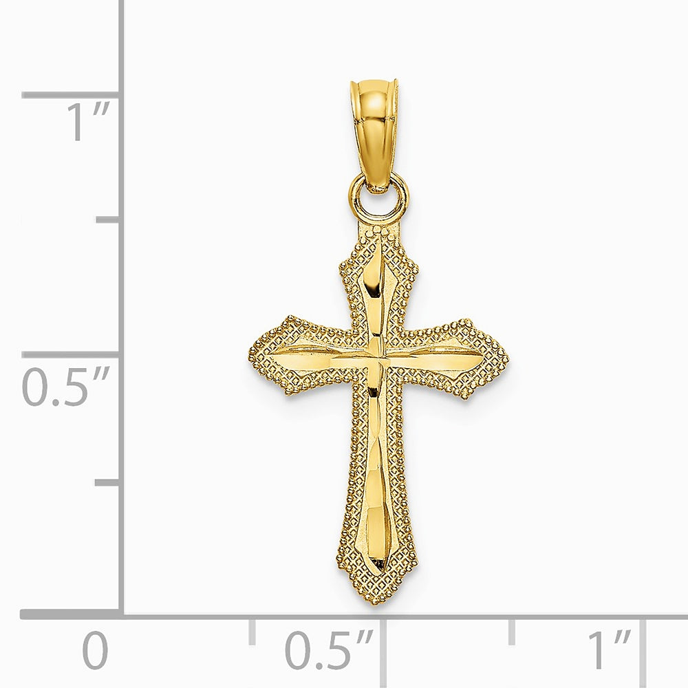 10K / 14K Yellow Gold Diamond-Cut w/ Beaded Edge Cross Charm - Product Photo