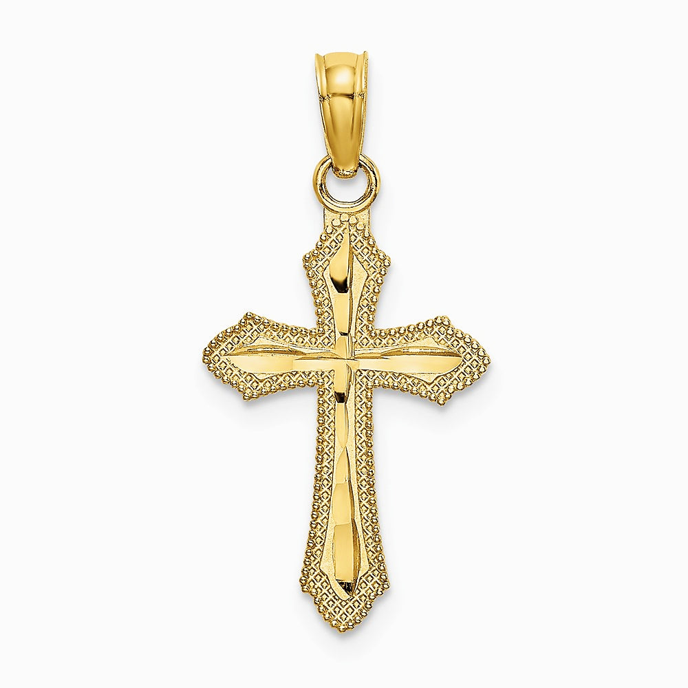 10K / 14K Yellow Gold Diamond-Cut w/ Beaded Edge Cross Charm - Product Photo