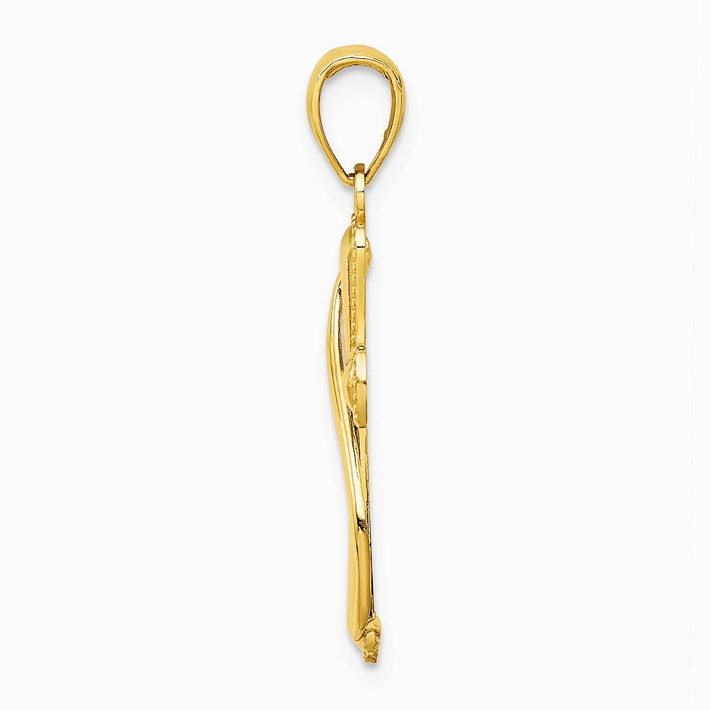 10K / 14K Yellow Gold Cross With Drape Charm - Product Photo