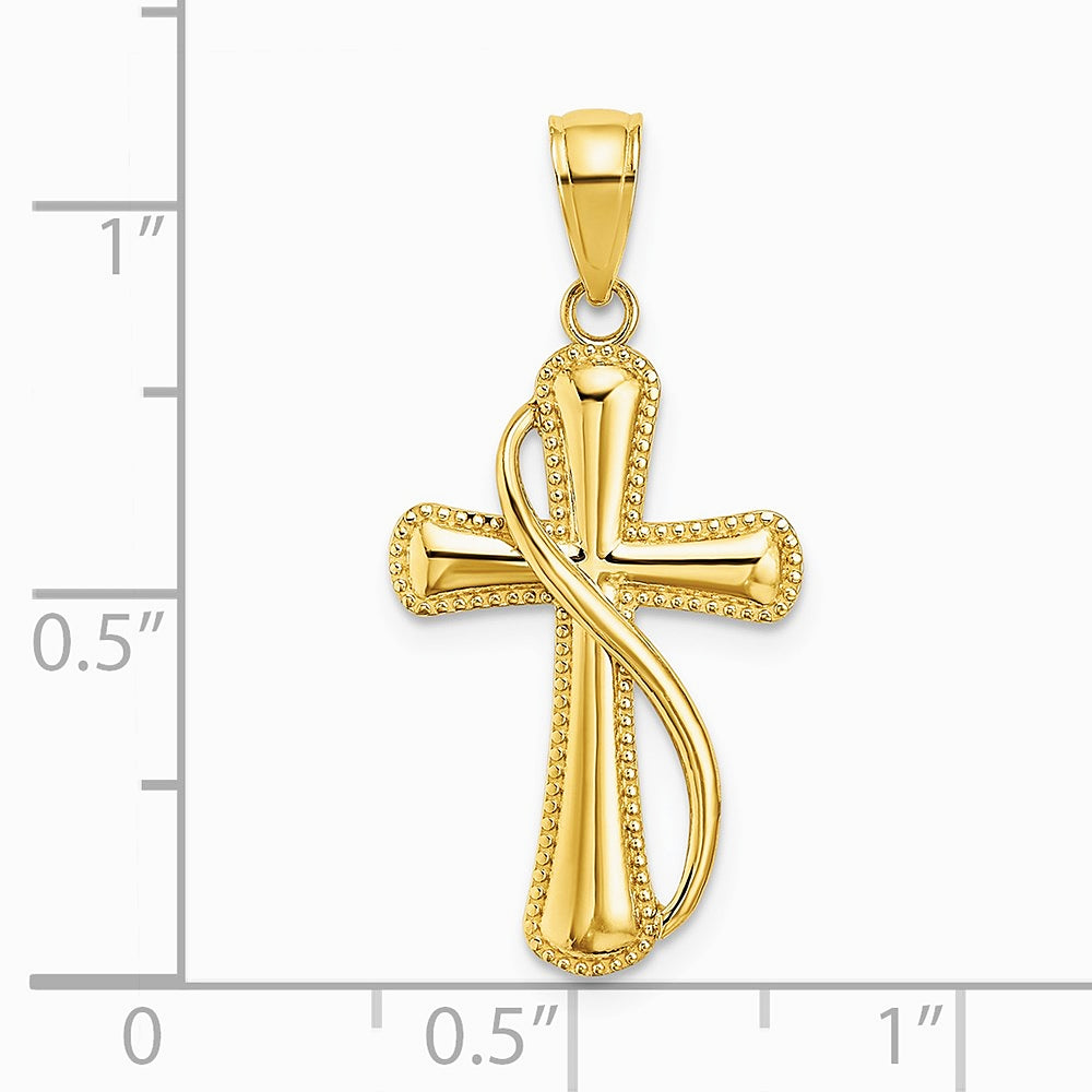 10K / 14K Yellow Gold Cross With Drape Charm - Product Photo