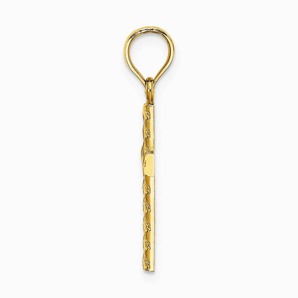 10K / 14K Yellow Gold Beaded and Polished Cross Charm - Product Photo