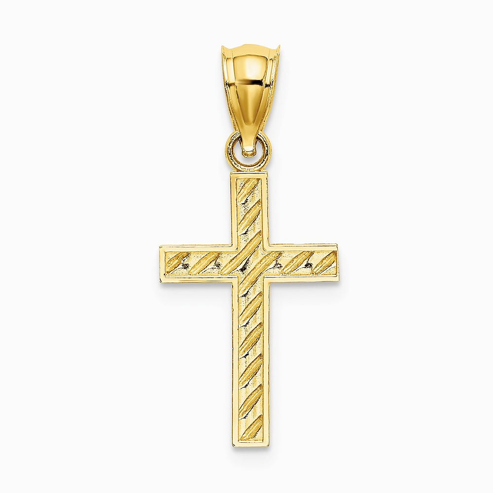 10K / 14K Yellow Gold Beaded and Polished Cross Charm - Product Photo