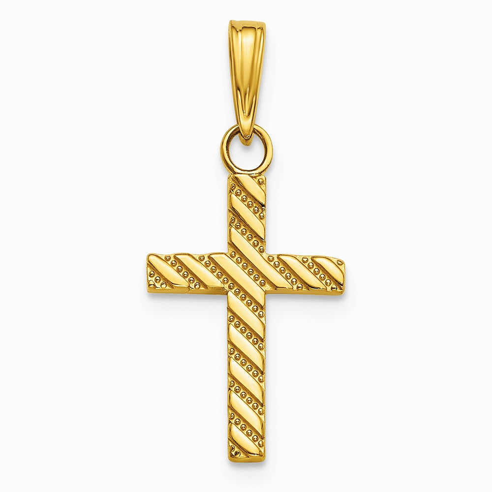 10K / 14K Yellow Gold Beaded and Polished Cross Charm - Product Photo