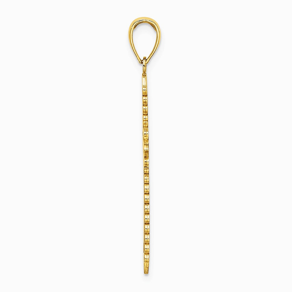 10K / 14K Yellow Gold w/ Lace Border Cross Charm - Product Photo