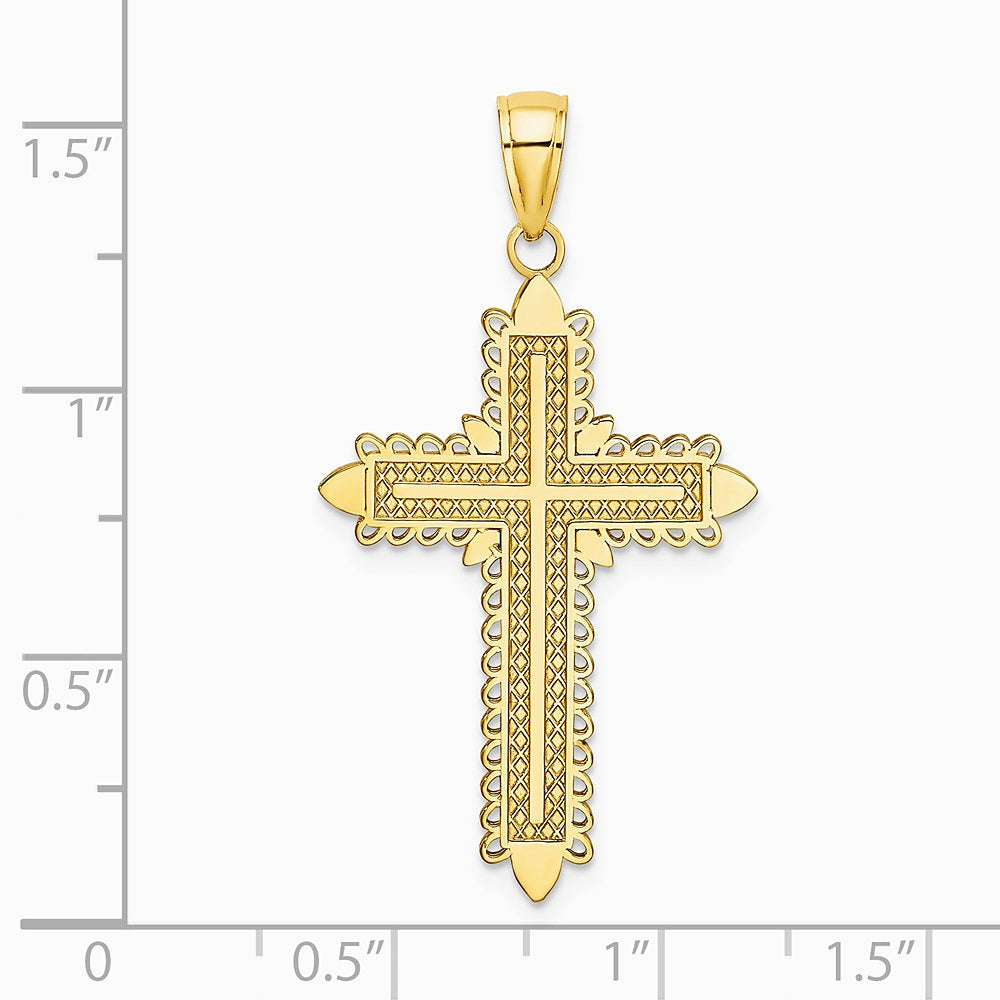10K / 14K Yellow Gold w/ Lace Border Cross Charm - Product Photo