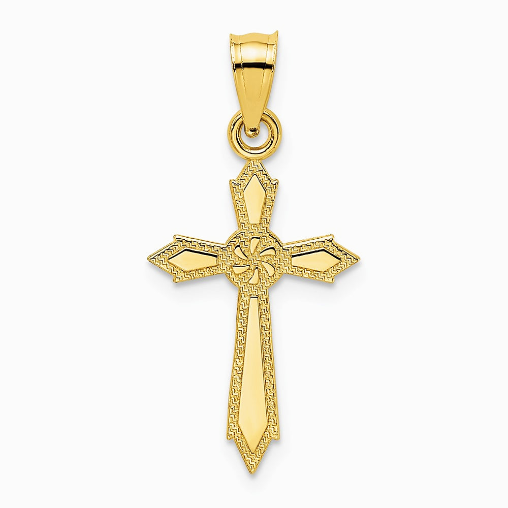 10K / 14K Yellow Gold w/ Engraved Edges Cross Charm - Product Photo