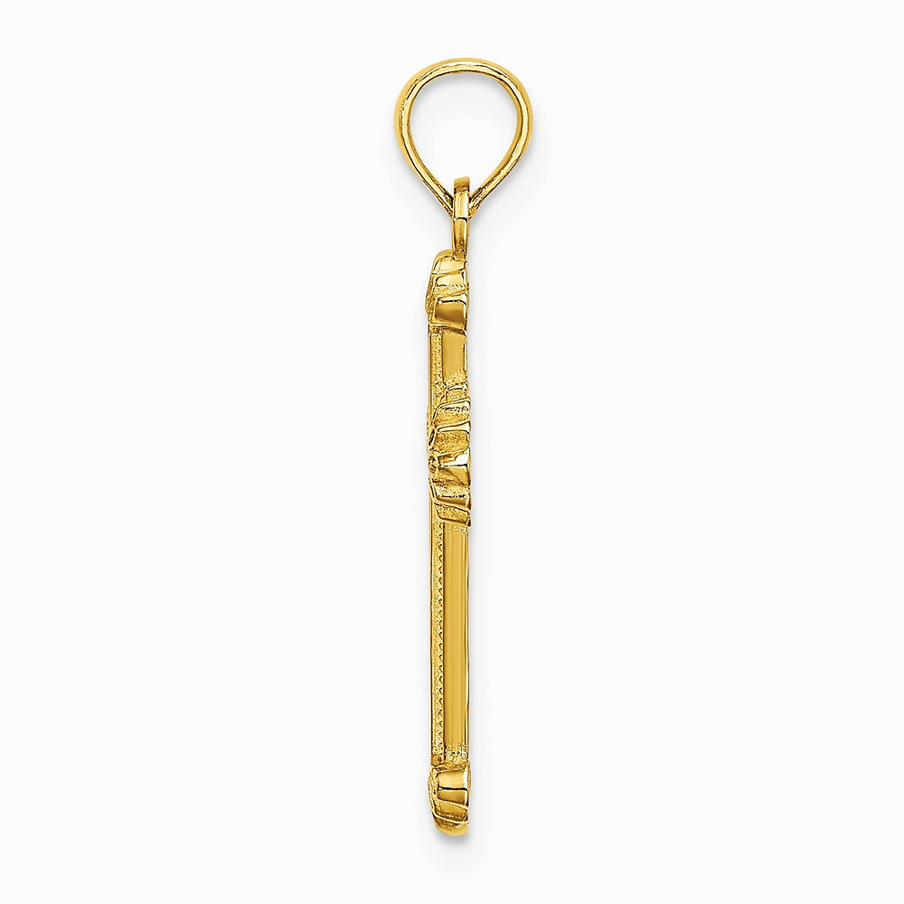 10K / 14K Yellow Gold Textured Leaves On Edges Cross Charm - Product Photo