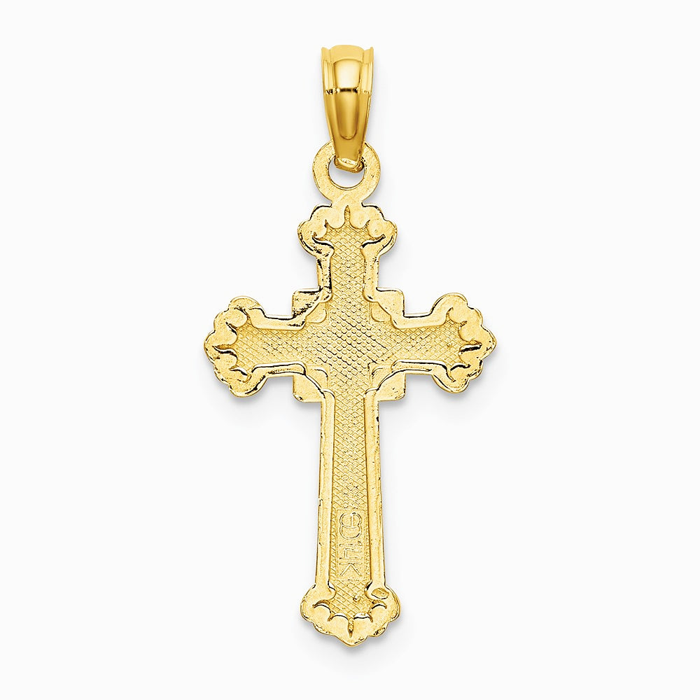 10K / 14K Yellow Gold Textured Leaves On Edges Cross Charm - Product Photo