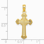 10K / 14K Yellow Gold Textured Leaves On Edges Cross Charm - Product Photo