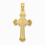 10K / 14K Yellow Gold Textured Leaves On Edges Cross Charm - Product Photo