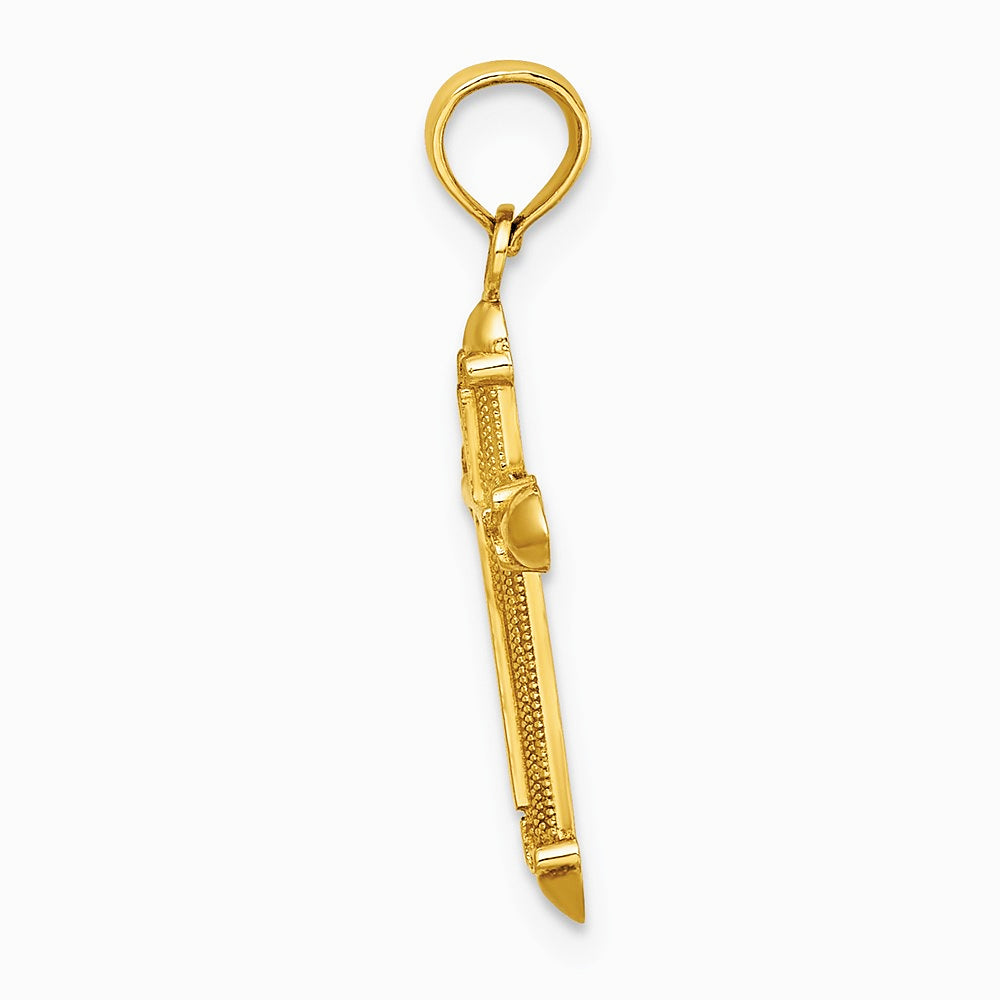 10K / 14K Yellow Gold Polished w/ Scroll Design Cross Charm - Product Photo