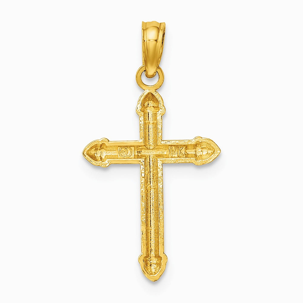10K / 14K Yellow Gold Polished w/ Scroll Design Cross Charm - Product Photo