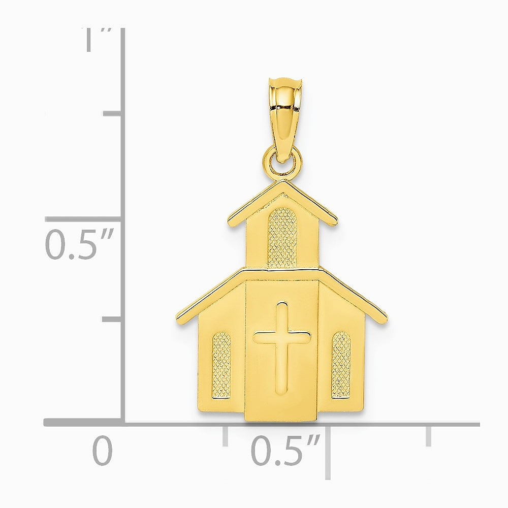 10K / 14K Yellow Gold Church w/ Cross On Door Charm - Product Photo