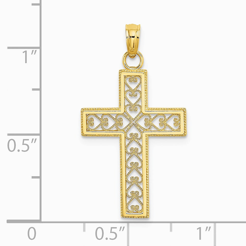 10K / 14K Yellow Gold Diamond-Cut Filigree Cross Pendant - Product Photo