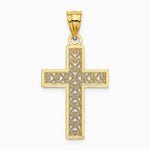 10K / 14K Yellow Gold Diamond-Cut Edge and Filigree Center Cross Charm - Product Photo