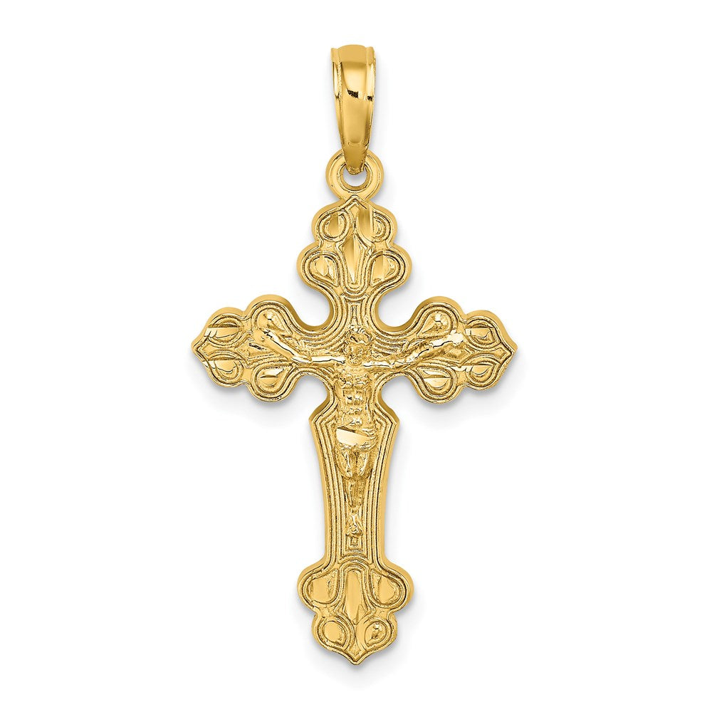 10K / 14K Yellow Gold Diamond-Cut Crucifix W /Fancy Tips Charm - Product Photo