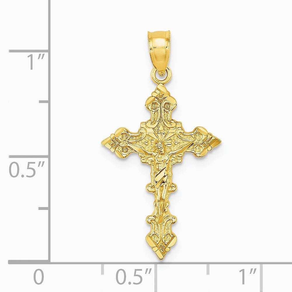 10K / 14K Yellow Gold Crucifix W/ Fancy Edges Charm - Product Photo