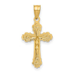 10K / 14K Yellow Gold W/ Textured Scalloped Edge Crucifix Charm - Product Photo