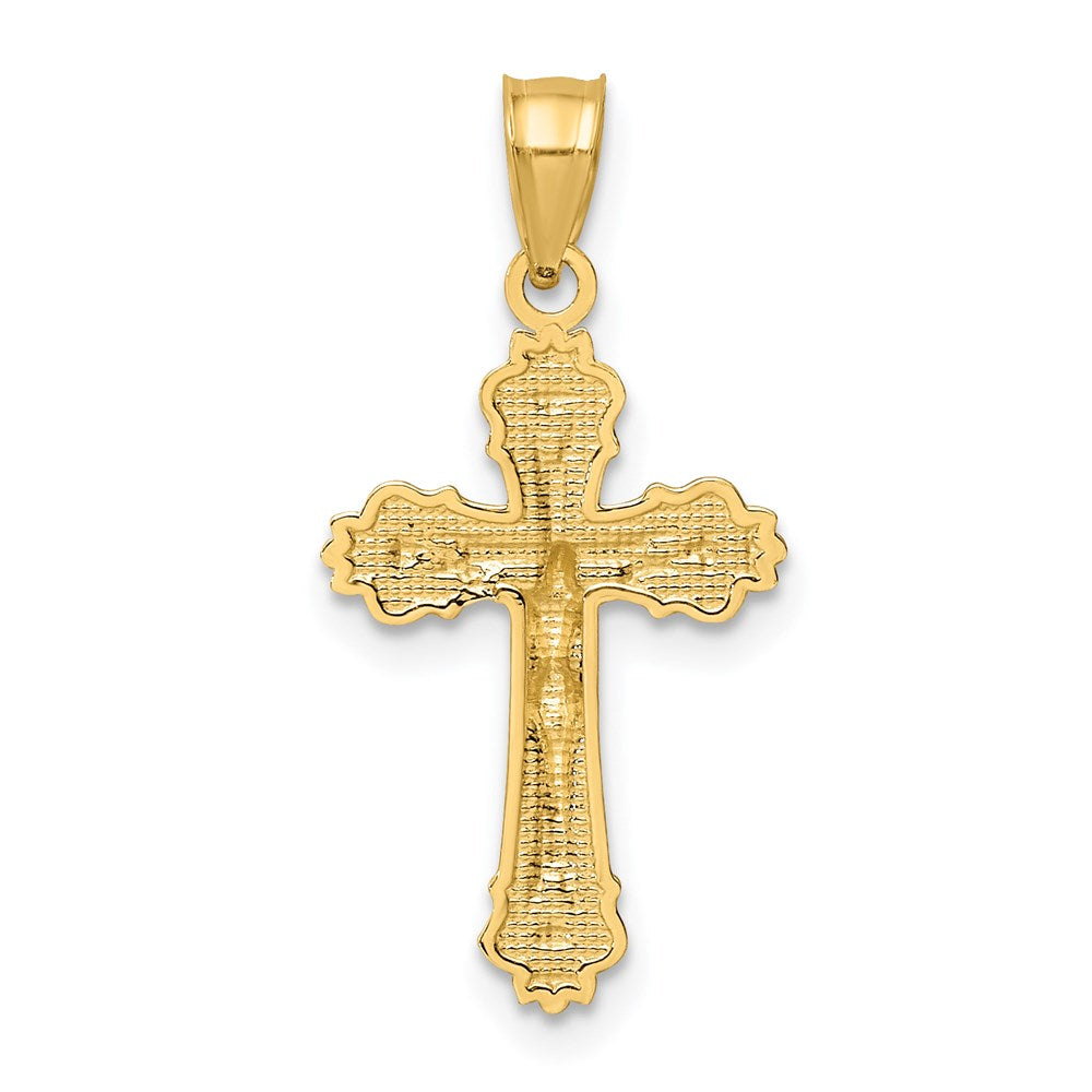 10K / 14K Yellow Gold W/ Textured Scalloped Edge Crucifix Charm - Product Photo