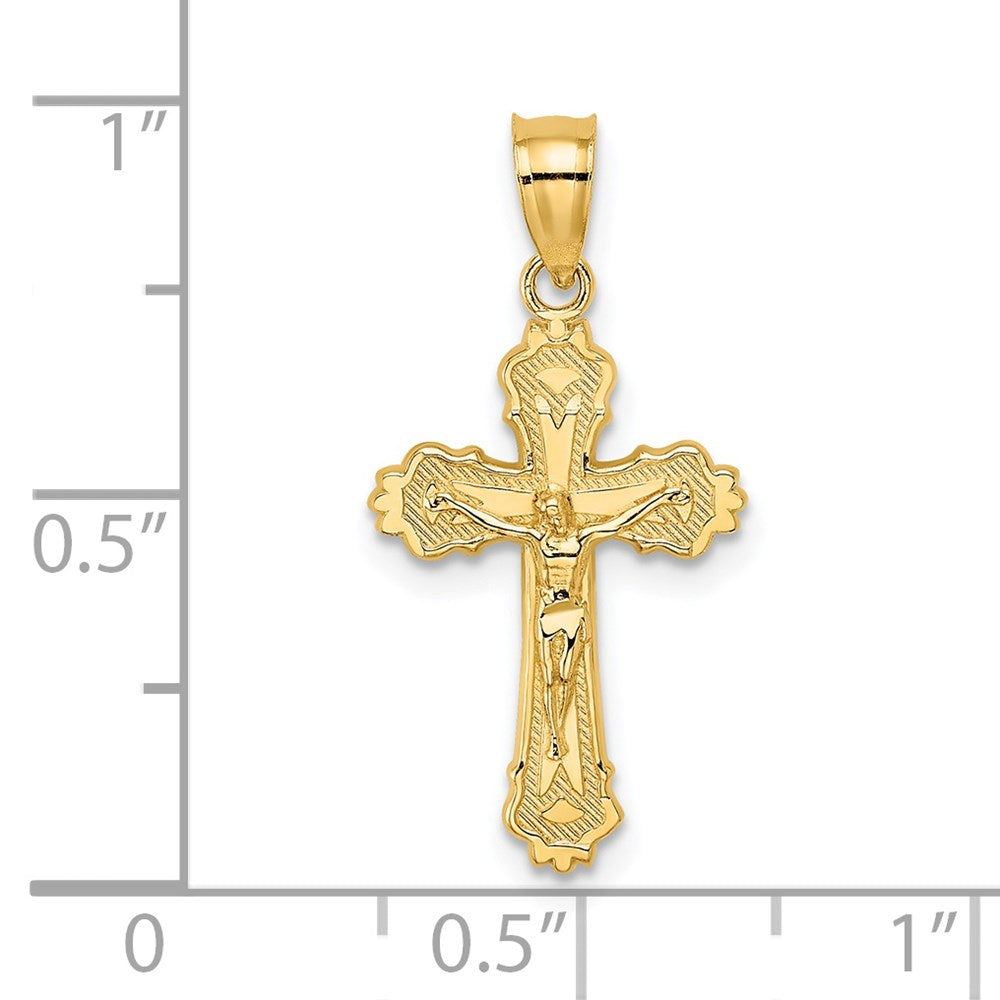 10K / 14K Yellow Gold W/ Textured Scalloped Edge Crucifix Charm - Product Photo