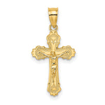 10K / 14K Yellow Gold W/ Textured Scalloped Edge Crucifix Charm - Product Photo