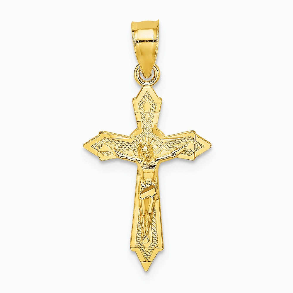 10K / 14K Yellow Gold W/ Arrow Pointed Ends Crucifix Charm - Product Photo