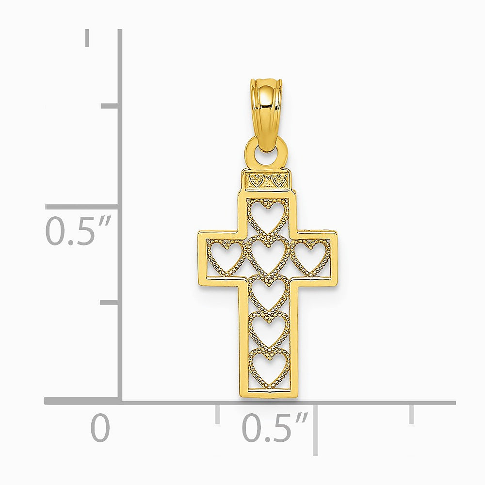 10K / 14K Yellow Gold Cut-Out Heart Design Cross Charm - Product Photo