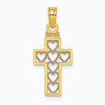 10K / 14K Yellow Gold Cut-Out Heart Design Cross Charm - Product Photo